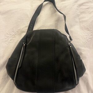 Black Pebbled Leather Convertible Backpack